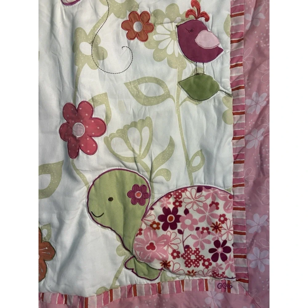 CoCalo Crib Blanket Pink Embroidered Comforter Turtles Butterflies 41